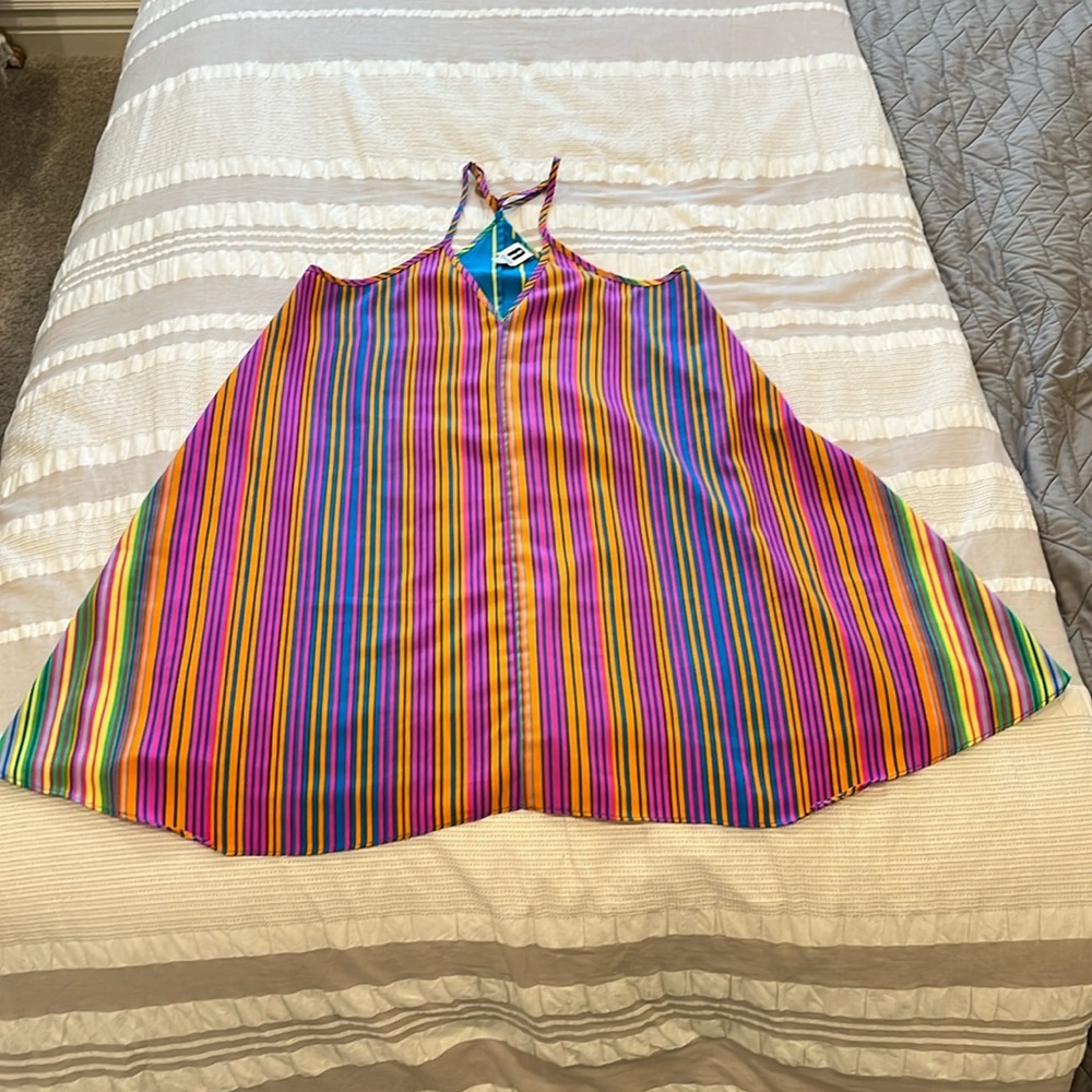 A NEW YORK Colorful striped adjustable strapped mini trapeze dress Size P